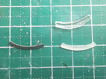 ガンプラくんザクヒートホークのパーツ透明化プラ板切り出し加工