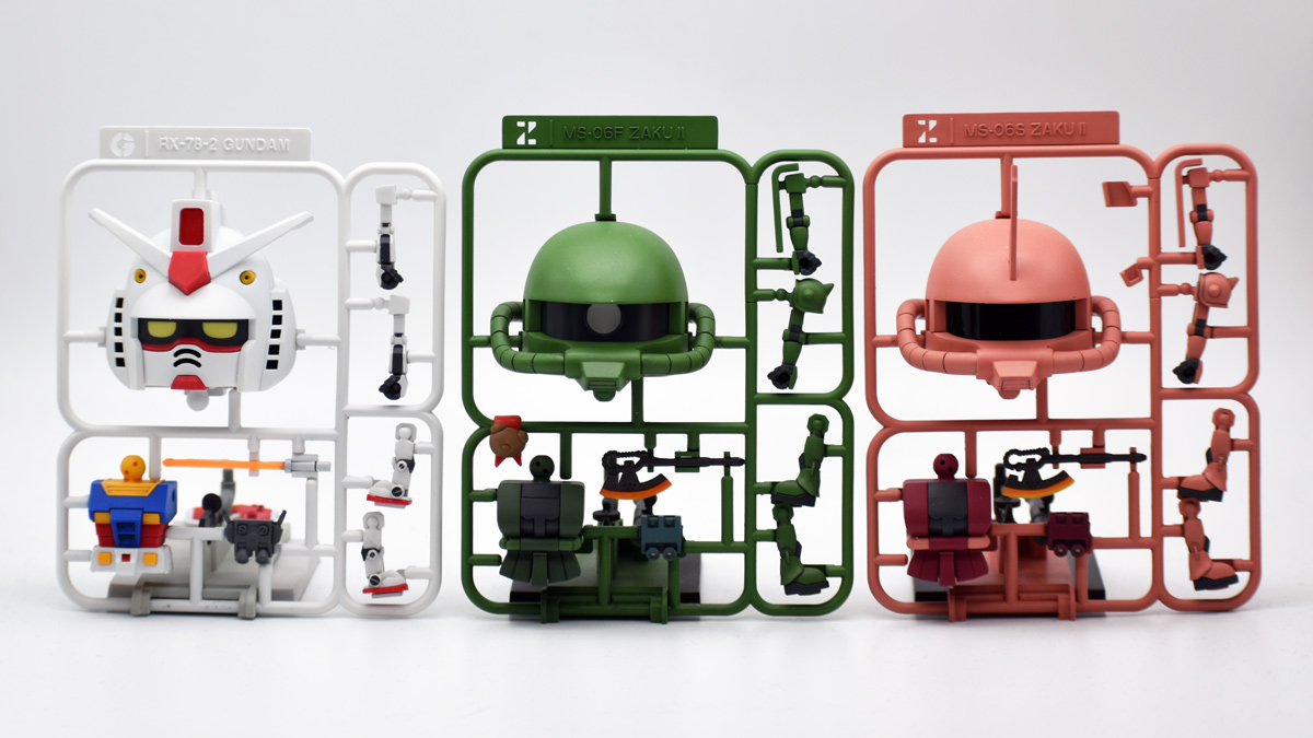 バンダイ　ガンプラくんガンダム、量産型ザク、シャア専用ザク電飾組込み製作